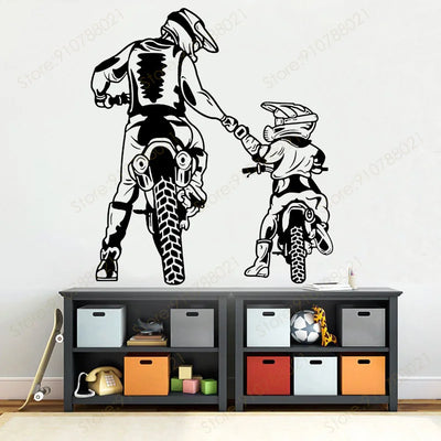 Family Father and Son Motocross Wall Stickers Helmet Motorcycle Vinyl Home Decor Sports Decoration Motorcycle Decals Murals S596 - Gufetto Brand 