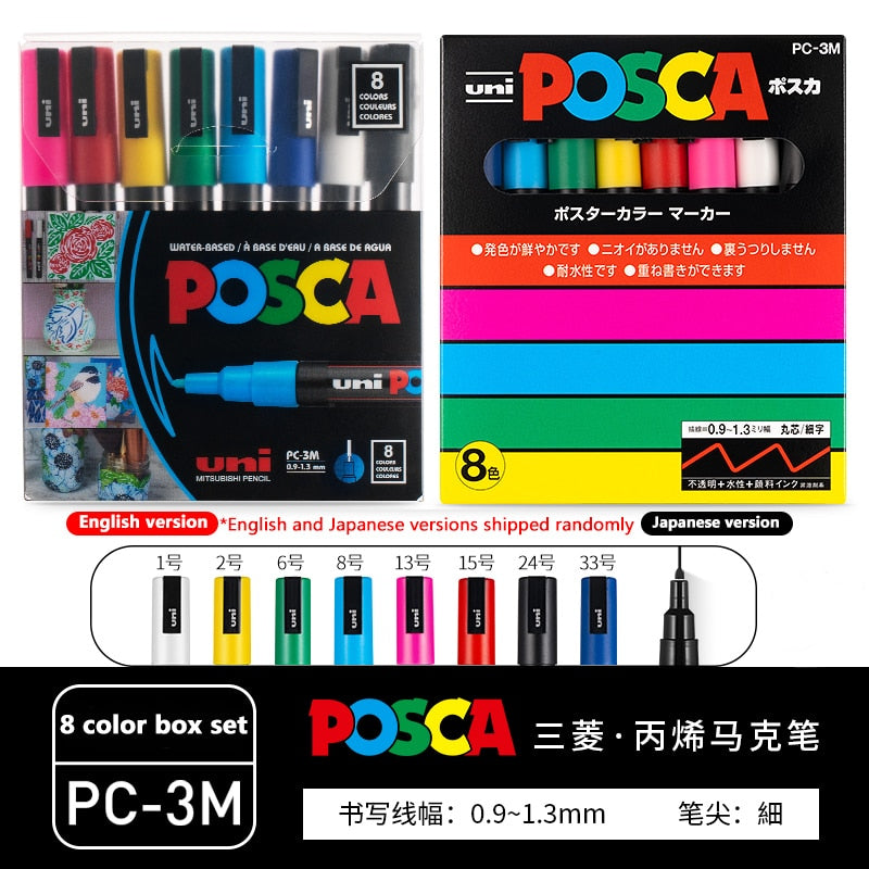 UNI Posca Marker Pen PC-1M PC-3M PC-5M Pubblicità Pennarelli colorati a vernice permanente Manga Disegno Graffiti Art - Gufetto Brand 