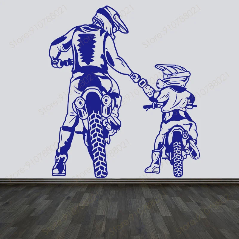 Family Father and Son Motocross Wall Stickers Helmet Motorcycle Vinyl Home Decor Sports Decoration Motorcycle Decals Murals S596 - Gufetto Brand 