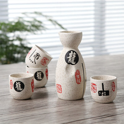 Set di tazze per pentole di sake in ceramica vintage Poesia per personaggi della cucina giapponese Bottiglia di sake Set di pentole per spiriti con tazze - Gufetto Brand 
