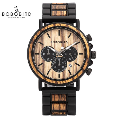 BOBO BIRD Wooden Watch Men erkek kol saati Luxury Stylish Wood Timepieces Chronograph Military Quartz Watches Custom Wood Gift - Gufetto Brand 