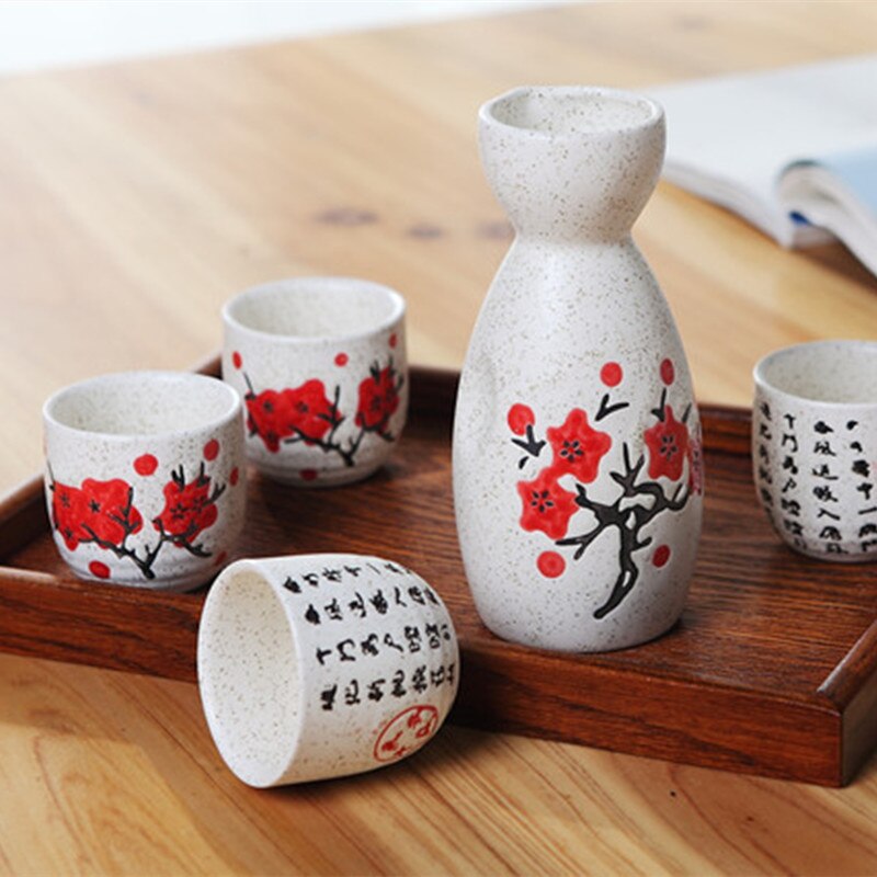 Set di tazze per pentole di sake in ceramica vintage Poesia per personaggi  della cucina giapponese Bottiglia di sake Set di pentole per spiriti con