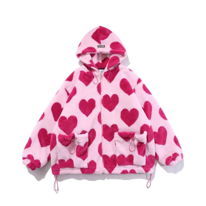 Giacca invernale imbottita in pelliccia di coniglio stampata Harajuku Love High Street per uomo e donna Giacca in cotone con cappuccio per studenti stile Hong Kong - Gufetto Brand 