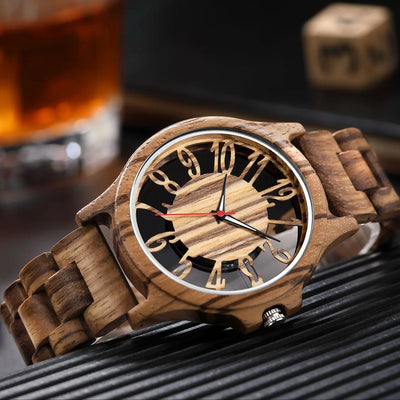 New hollow style quartz wooden watch for men and women big dial - Gufetto Brand 
