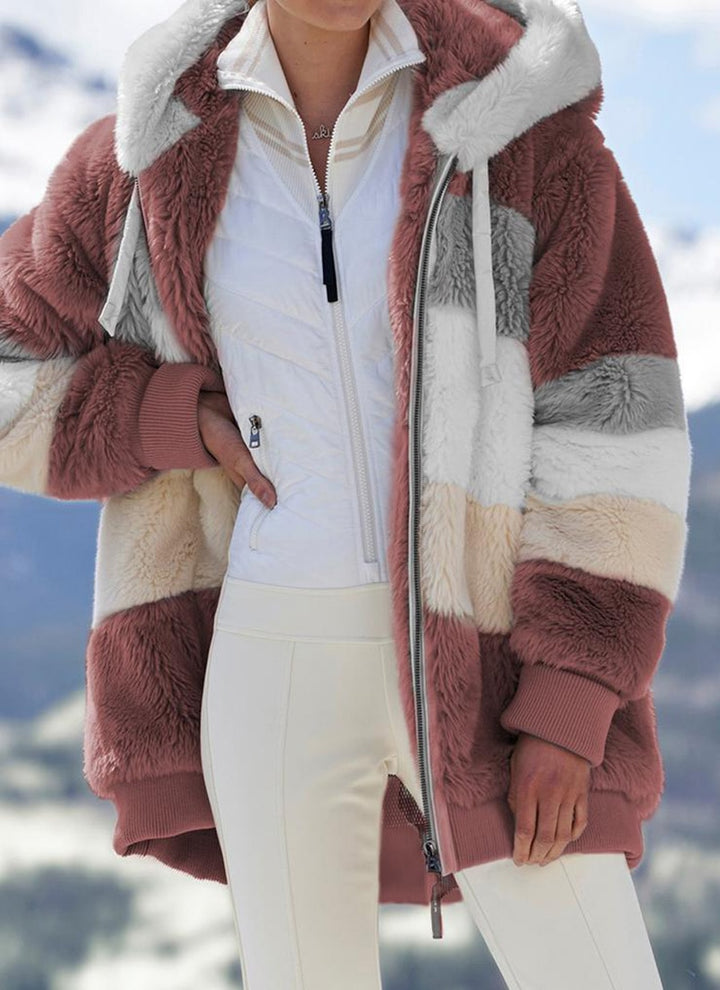Giacca invernale da donna Moda Casual cuciture scozzesi da donna Cappotto con cerniera con cappuccio Cappotto da donna in cashmere Casacos - Gufetto Brand 