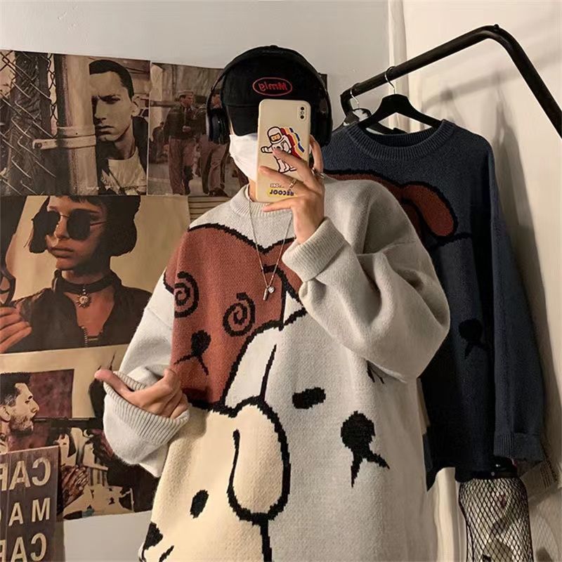 Maglione da uomo sciolto autunno e inverno cartone animato retrò giapponese Camicia con fondo maschile moda tendenza moda casual pullover harajuku - Gufetto Brand 