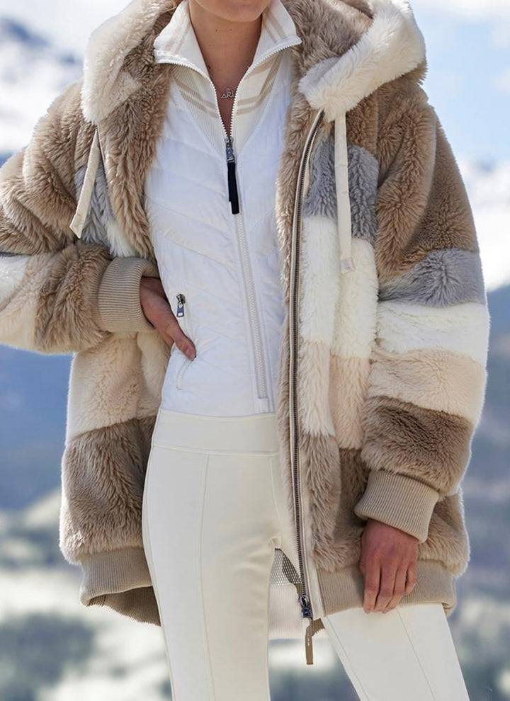 Giacca invernale da donna Moda Casual cuciture scozzesi da donna Cappotto con cerniera con cappuccio Cappotto da donna in cashmere Casacos - Gufetto Brand 