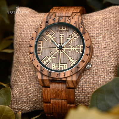 BOBO BIRD Viking Vegvisir Man's Wooden Watches Vintage Watch for Men Wood Clock - Gufetto Brand 