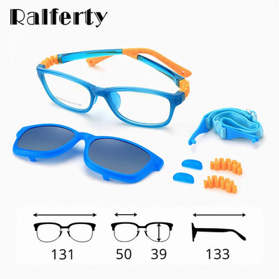 Ralferty 2 In 1 Kids Sunglasses Polarized Clips On Glasses Child 0 Diopter Prescription Optic Myopia Eyewear Frame Glasses Chain - Gufetto Brand 