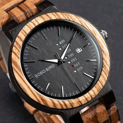 BOBO BIRD Wooden Watch Men Wristwatches Quartz Calendar Week Display Timepiece erkek kol saati Russian Warehouse часы мужские - Gufetto Brand 