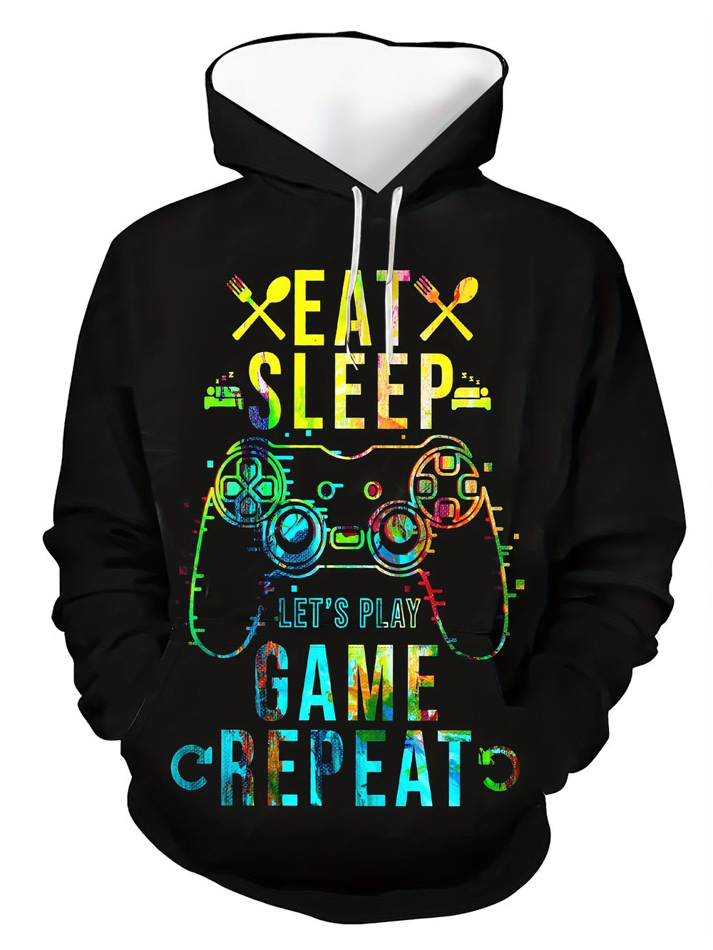 Men's 'EAT GAME...' Print Hooded Sweatshirt, Casual Trendy Long Sleeve Top As Gift - Gufetto Brand 