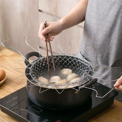 Acciaio inossidabile fritti grandi noodle cucina patatine fritte strumenti cestello di scarico filtro pieghevole cucchiaio a rete per perdite domestiche - Gufetto Brand 