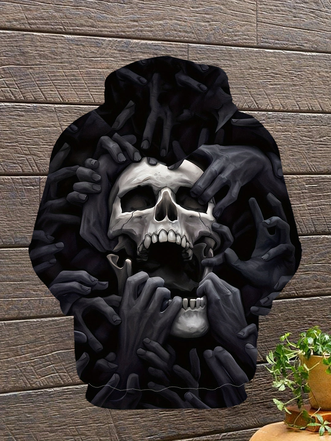 Men's Broken Skull And Hands Pattern Hooded Sweatshirt With Drawstring And Kangaroo Pocket, Sports Fashion Hoodie For Spring And Fall - Gufetto Brand 