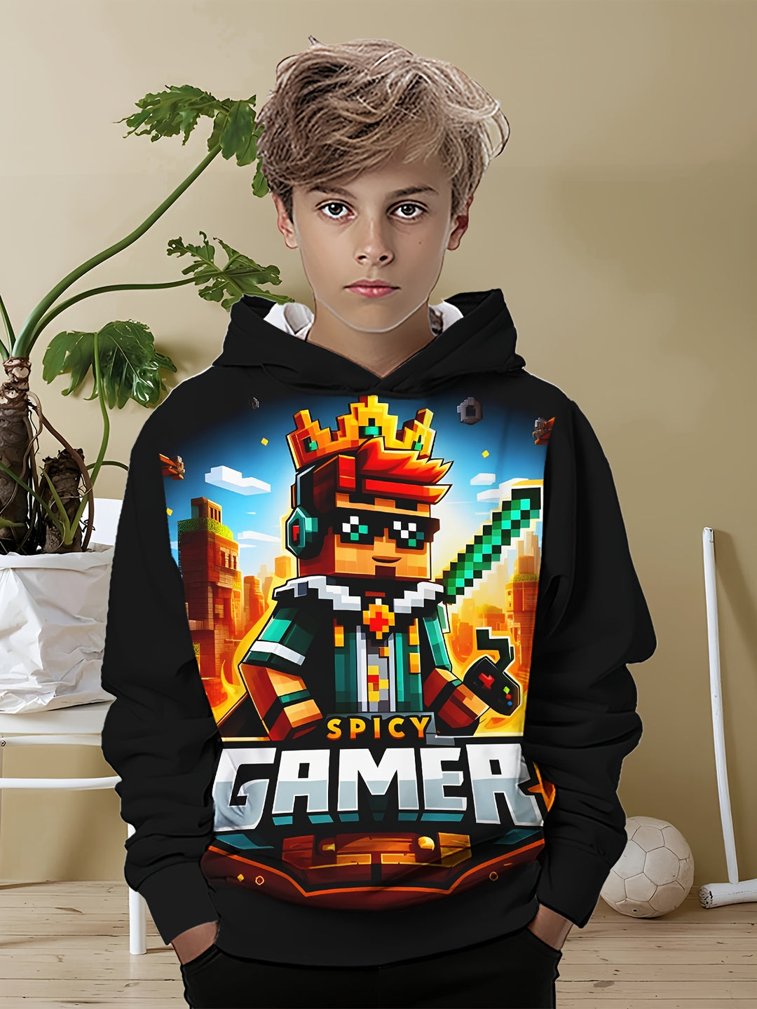 Boys' Cool 3D Cartoon Character Hoodie - Comfy & Stylish Pullover for Spring/Fall, Polyester Blend, Casual, Print, Leisure Style, Conventional Version, Spring/Autumn - Gufetto Brand 