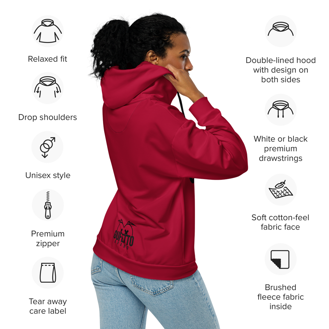 Felpa con cappuccio con zip unisex Uomo/Donna Gufetto Red - Gufetto Brand 