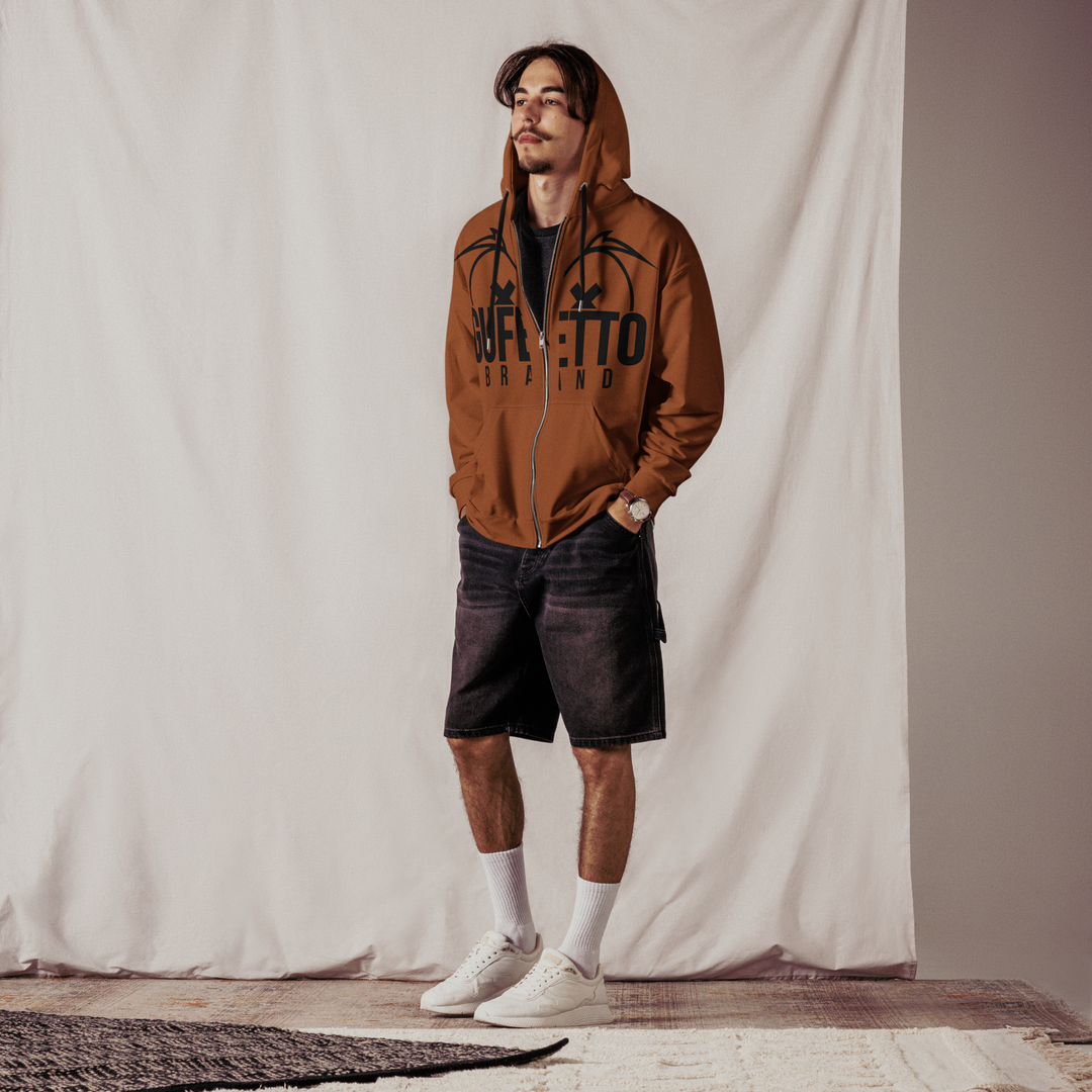 Felpa con cappuccio con zip unisex Uomo/Donna Gufetto Marrone - Gufetto Brand 