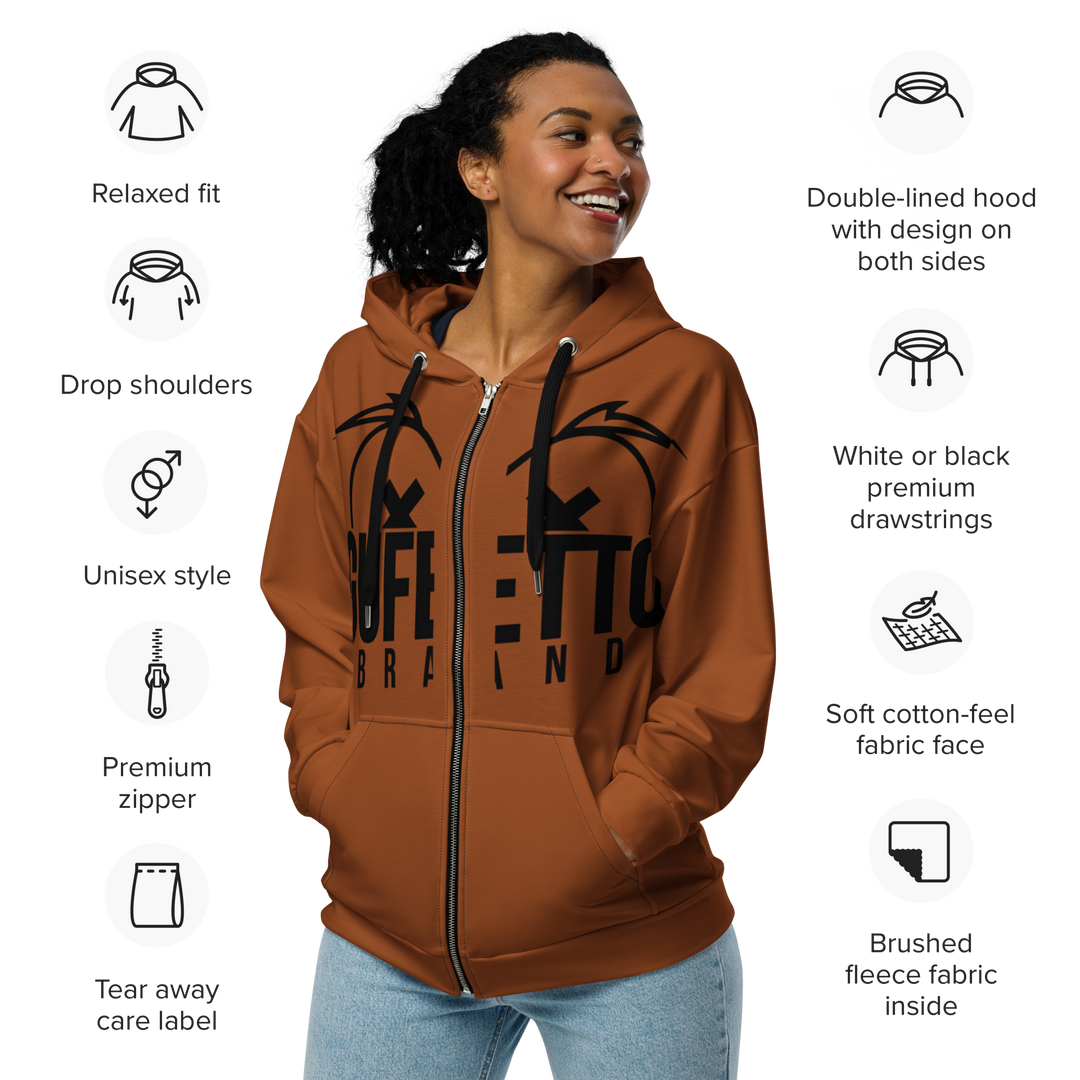 Felpa con cappuccio con zip unisex Uomo/Donna Gufetto Marrone - Gufetto Brand 