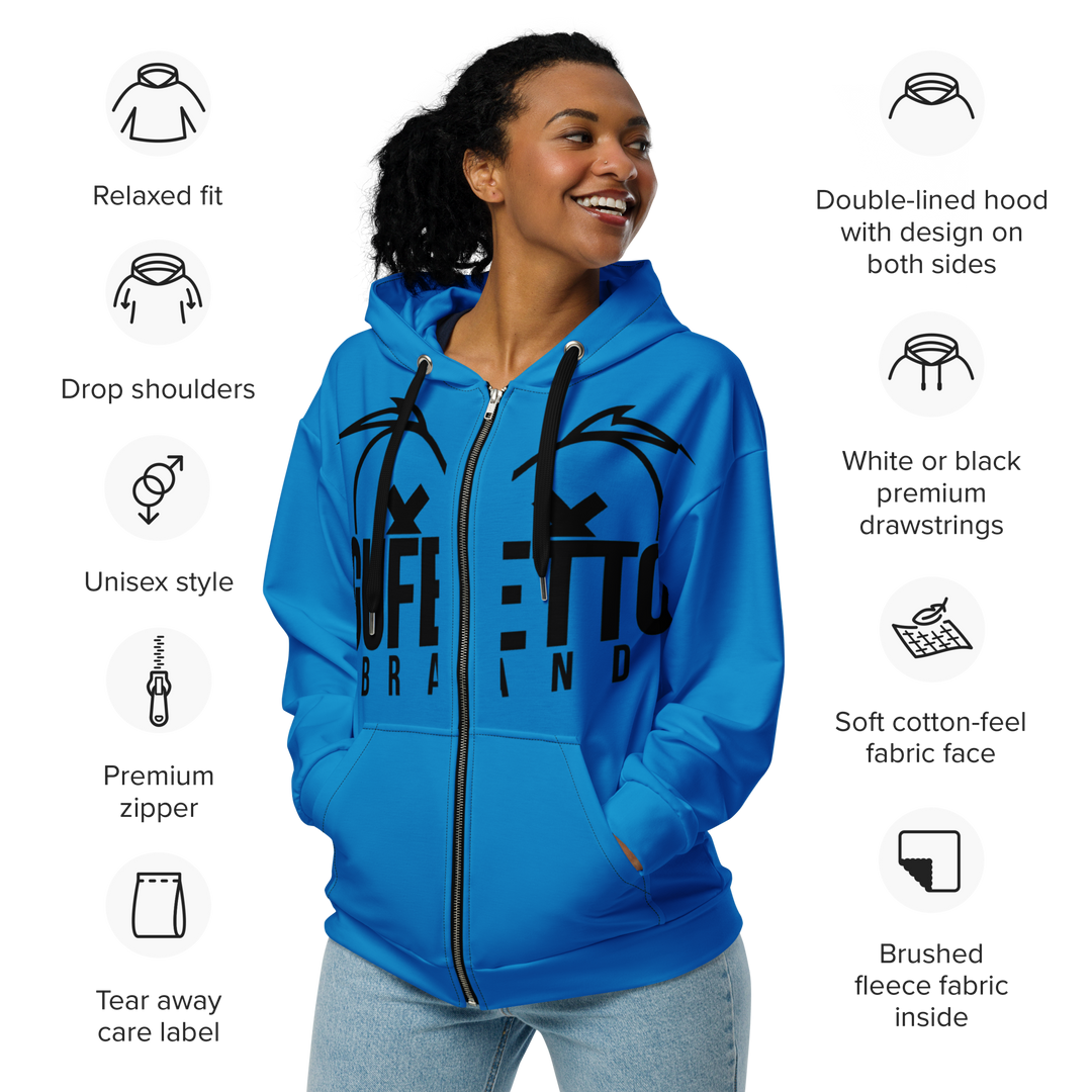 Felpa con cappuccio con zip unisex Uomo/Donna Gufetto Blu - Gufetto Brand 