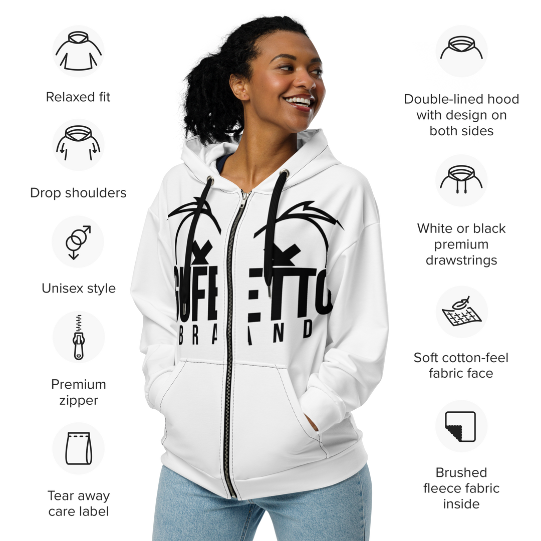 Felpa con cappuccio con zip unisex Uomo/Donna Gufetto White - Gufetto Brand 