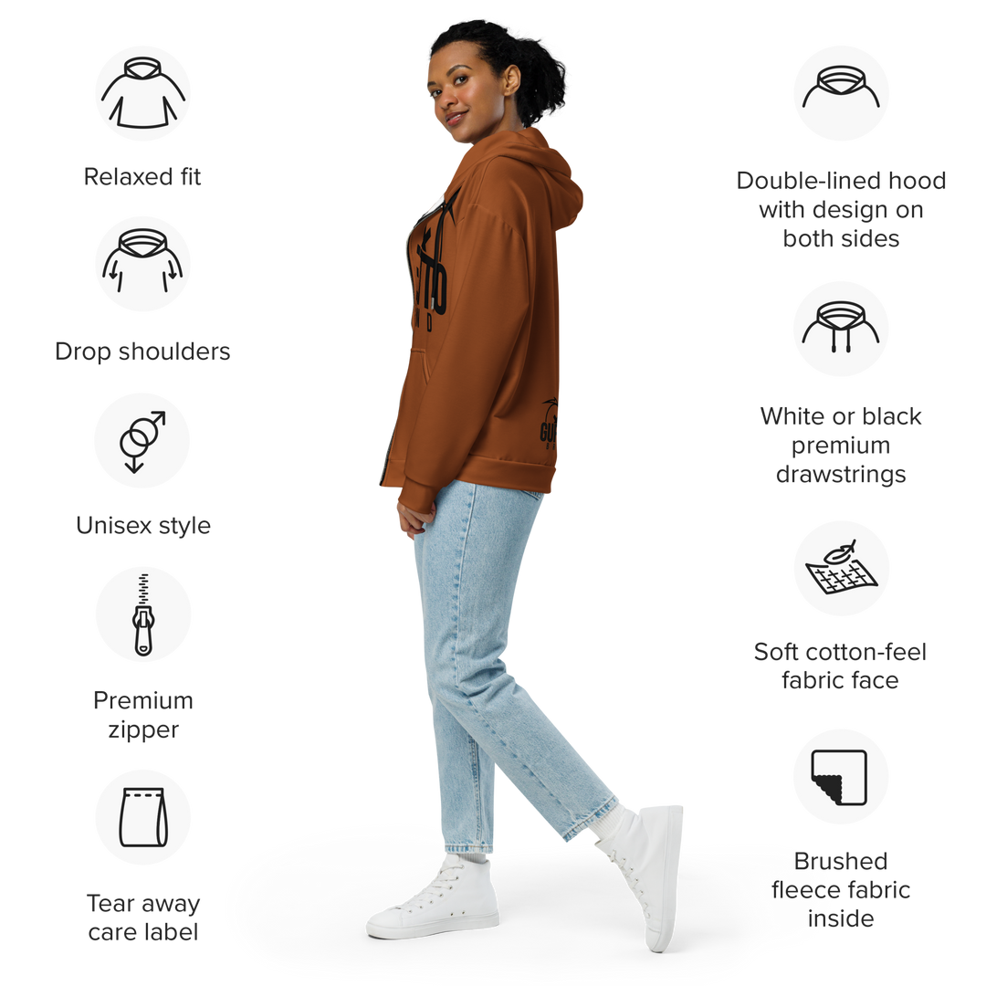 Felpa con cappuccio con zip unisex Uomo/Donna Gufetto Marrone - Gufetto Brand 