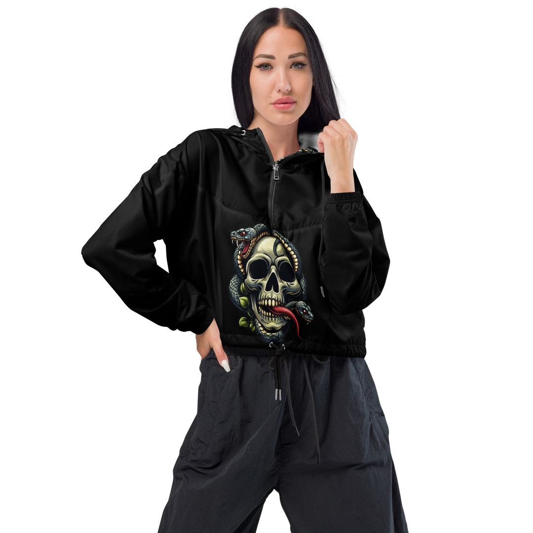 Giacca a vento corta con stampa all over donna SKULL DARK - Gufetto Brand 