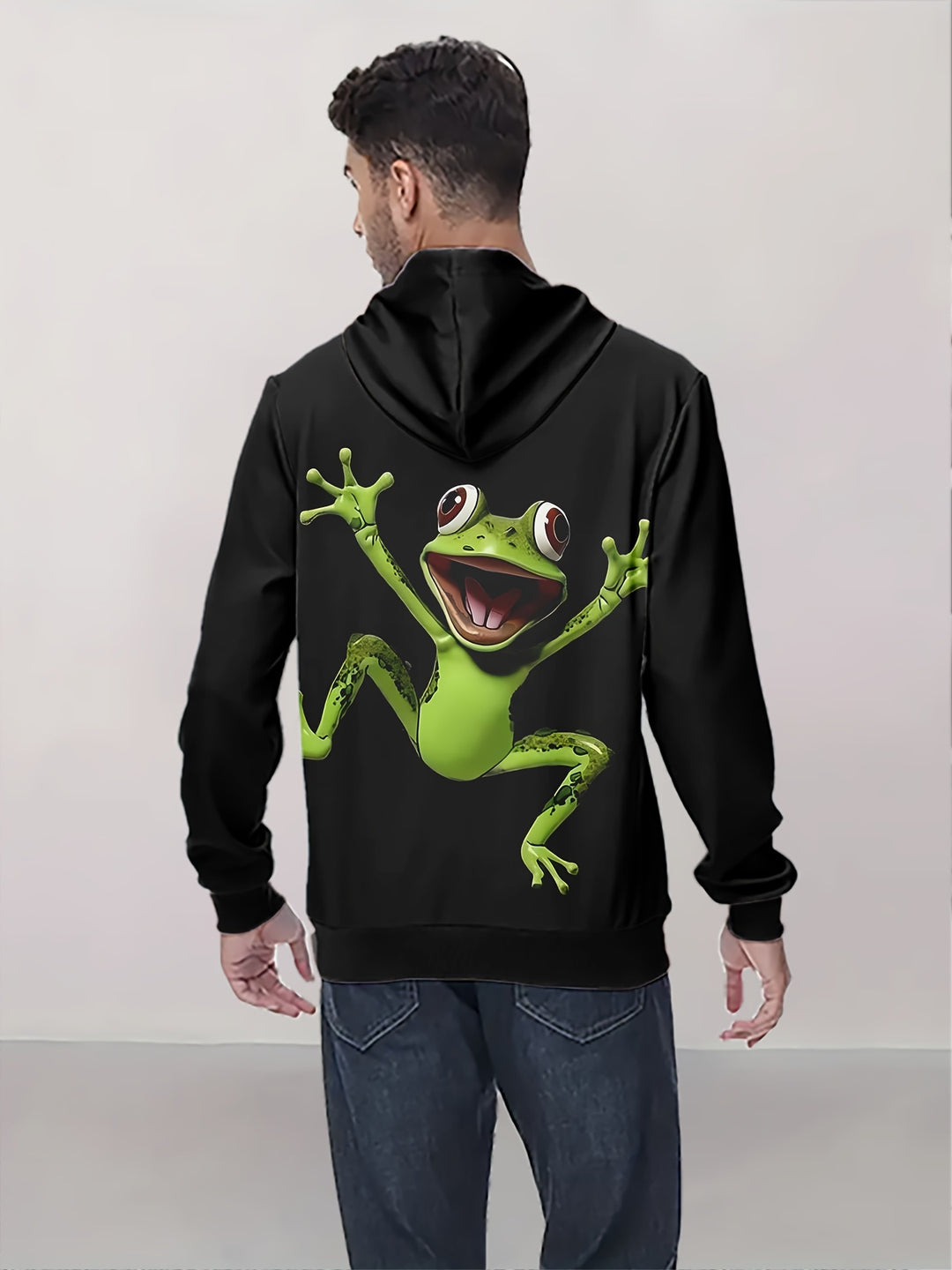 Men's 3D Cartoon Frog Hoodie - Casual Long Sleeve Pullover with Kangaroo Pocket, Perfect for Spring & Fall, Cool, Hoodie Top, Versatile - Gufetto Brand 