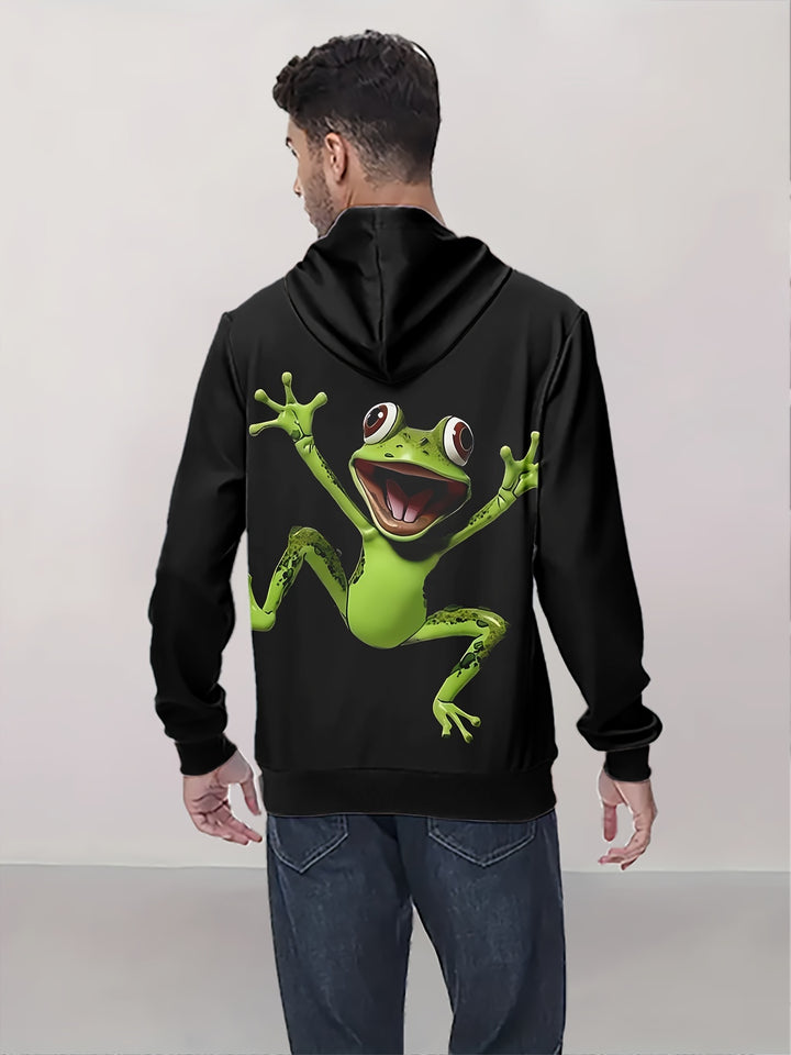 Men's 3D Cartoon Frog Hoodie - Casual Long Sleeve Pullover with Kangaroo Pocket, Perfect for Spring & Fall, Cool, Hoodie Top, Versatile - Gufetto Brand 