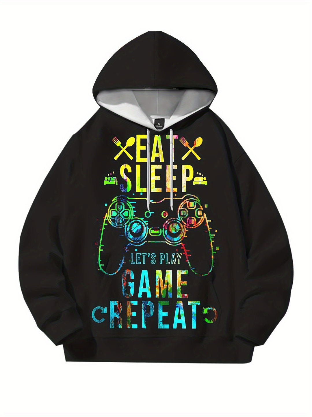 Men's 'EAT GAME...' Print Hooded Sweatshirt, Casual Trendy Long Sleeve Top As Gift - Gufetto Brand 