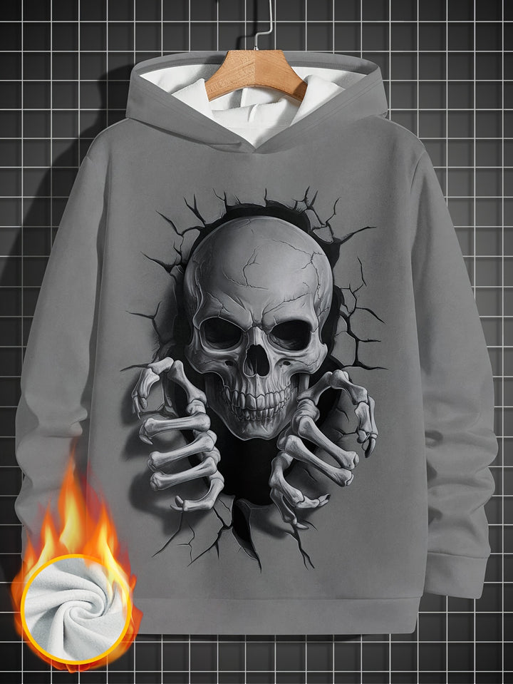 Men's fleece hoodie cracked skull print pattern Men's casual hooded sweatshirt Men's fashion sweatshirt Men's hooded sweatshirt digital printing Craftsmanship plus velvet for warmth - Gufetto Brand 