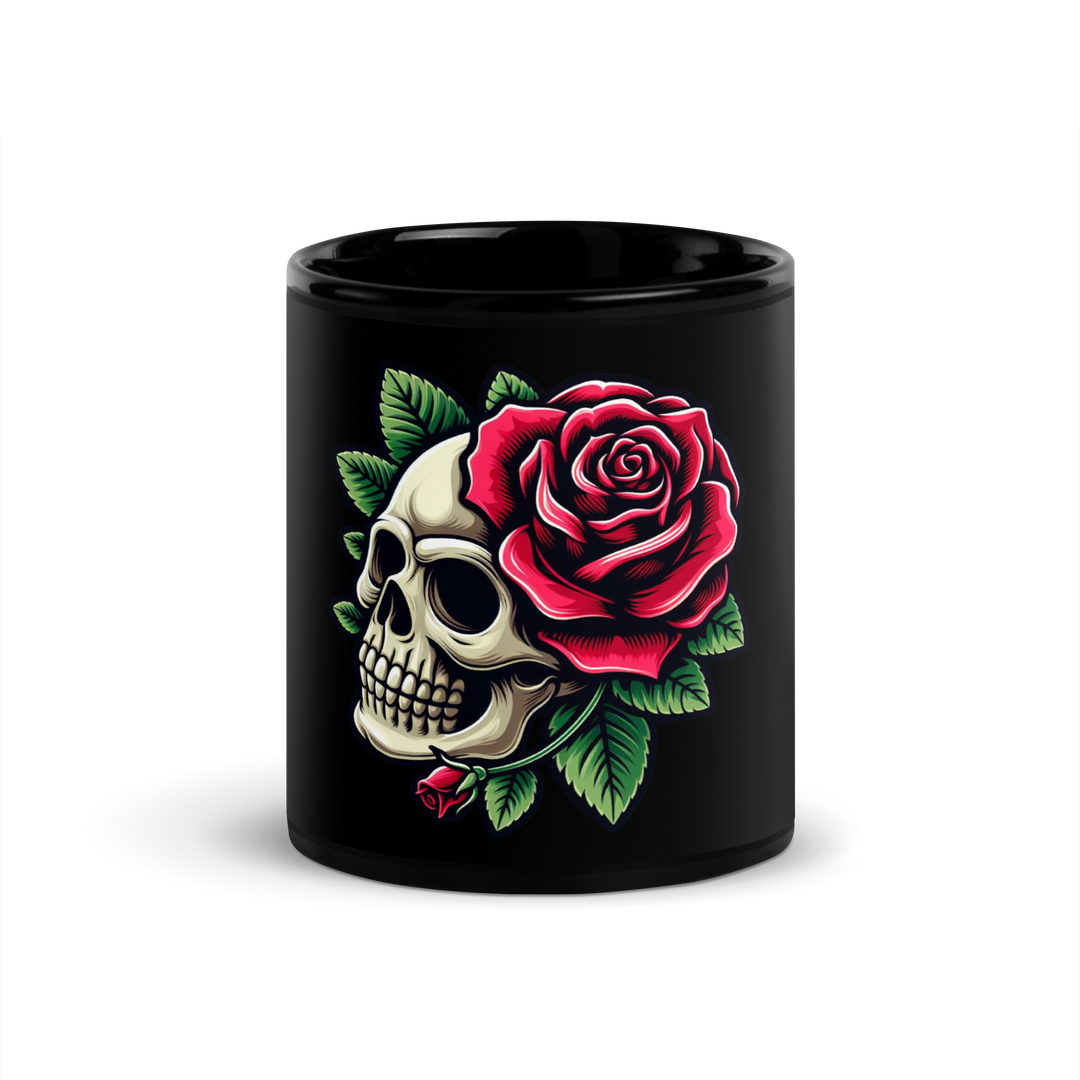 Tazza nera lucida SKULL ROSE - Gufetto Brand 