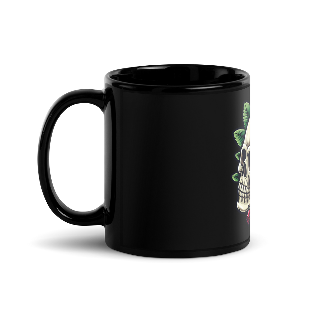 Tazza nera lucida SKULL ROSE - Gufetto Brand 
