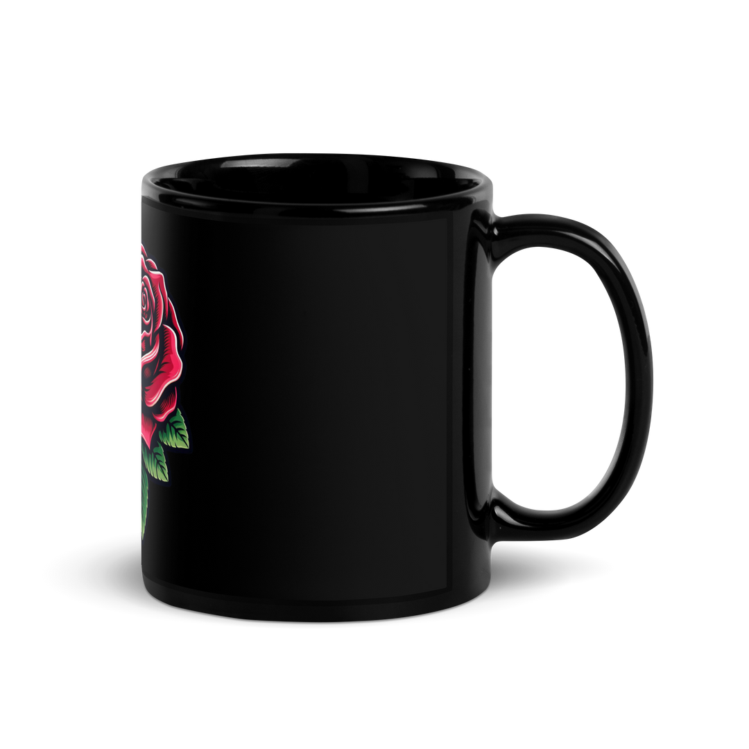 Tazza nera lucida SKULL ROSE - Gufetto Brand 