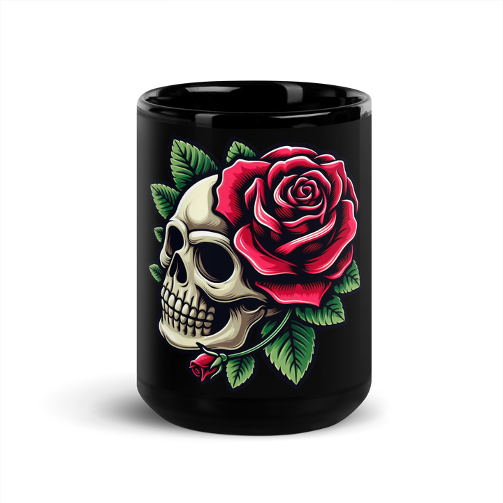 Tazza nera lucida SKULL ROSE - Gufetto Brand 