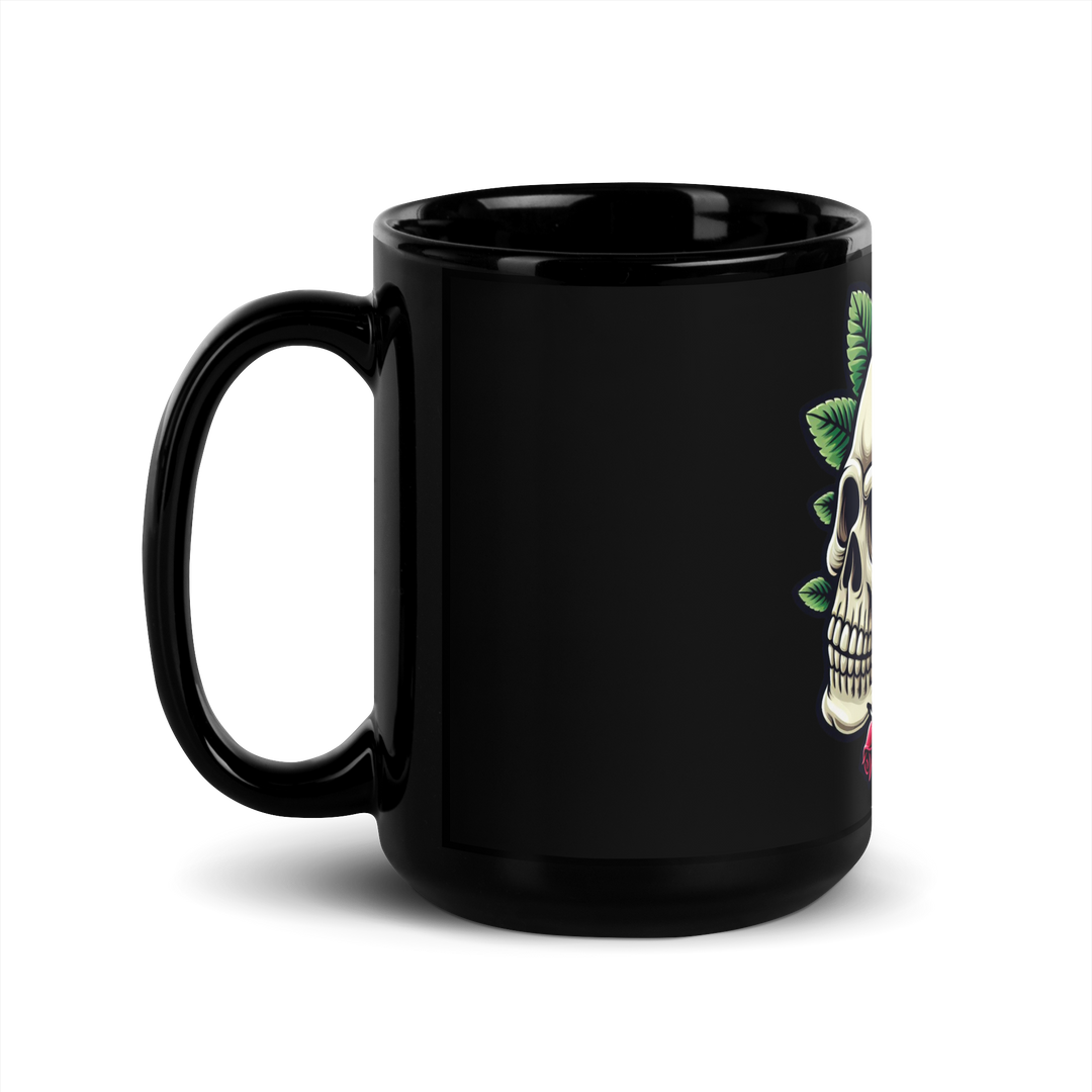 Tazza nera lucida SKULL ROSE - Gufetto Brand 