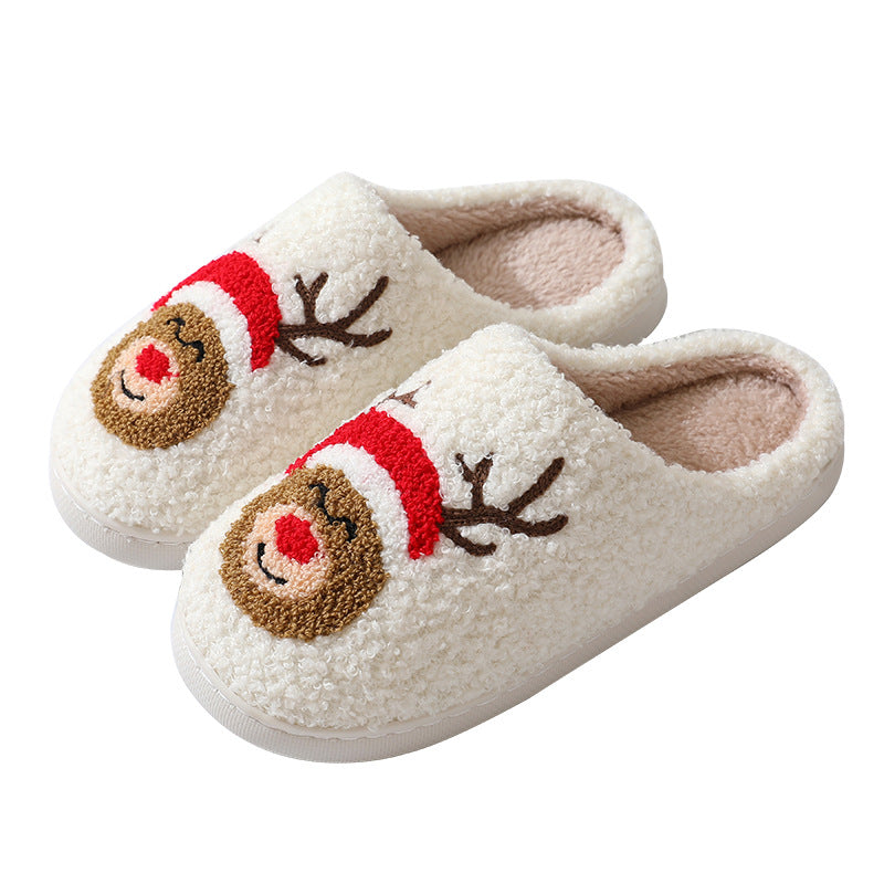 Pantofole natalizie per la casa Pantofole in cotone con Babbo Natale simpatico cartone animato per donne e uomini Coppie scarpe pelose calde invernali - Gufetto Brand 