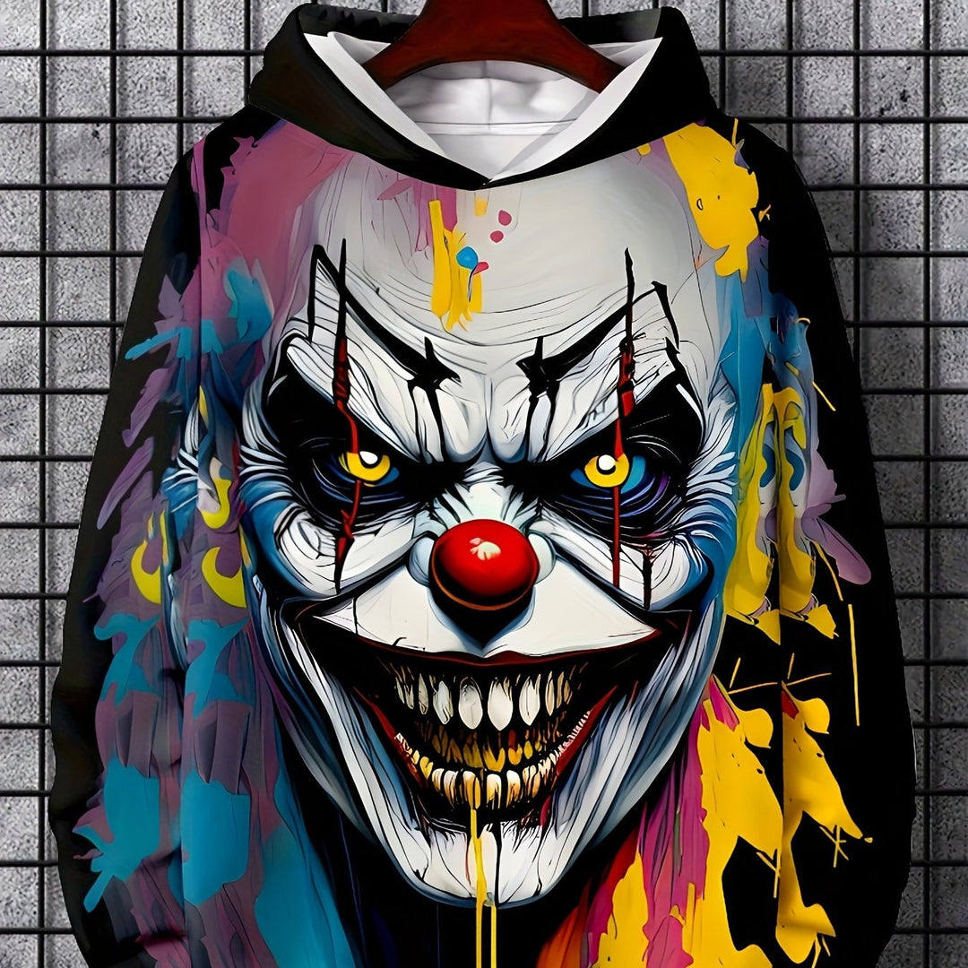 Men's Joker Graphic Print Hoodie, Casual Long Sleeve Hooded Sweatshirt For Outdoor - Gufetto Brand 
