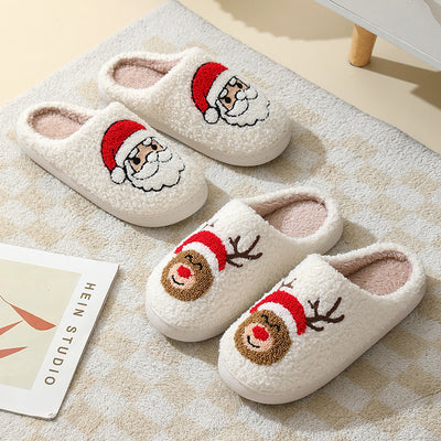 Pantofole natalizie per la casa Pantofole in cotone con Babbo Natale simpatico cartone animato per donne e uomini Coppie scarpe pelose calde invernali - Gufetto Brand 