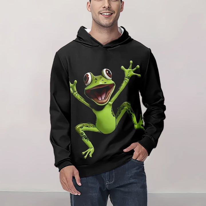 Men's 3D Cartoon Frog Hoodie - Casual Long Sleeve Pullover with Kangaroo Pocket, Perfect for Spring & Fall, Cool, Hoodie Top, Versatile - Gufetto Brand 