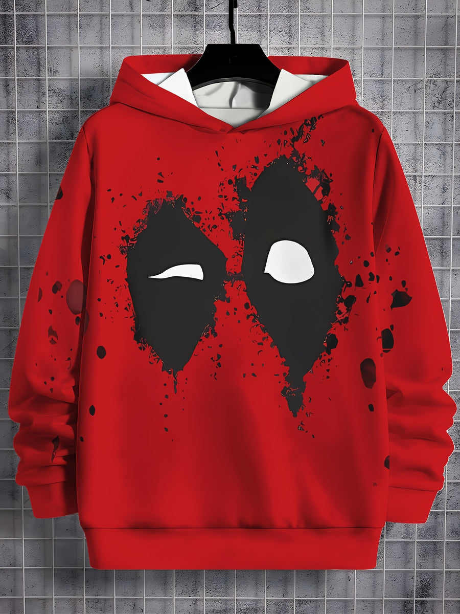 Boys' Cool Cartoon Black Eye Graffiti 3D Print Hoodie - Comfy & Stretchy Casual Pullover, Machine Washable - Perfect for Spring/Fall - Gufetto Brand 