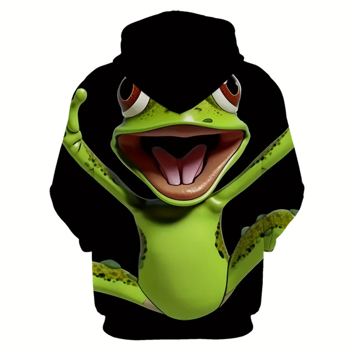 Men's 3D Frog Print Hoodie - Casual & Sporty, Breathable Polyester, Long Sleeve Pullover for Spring & Fall - Gufetto Brand 