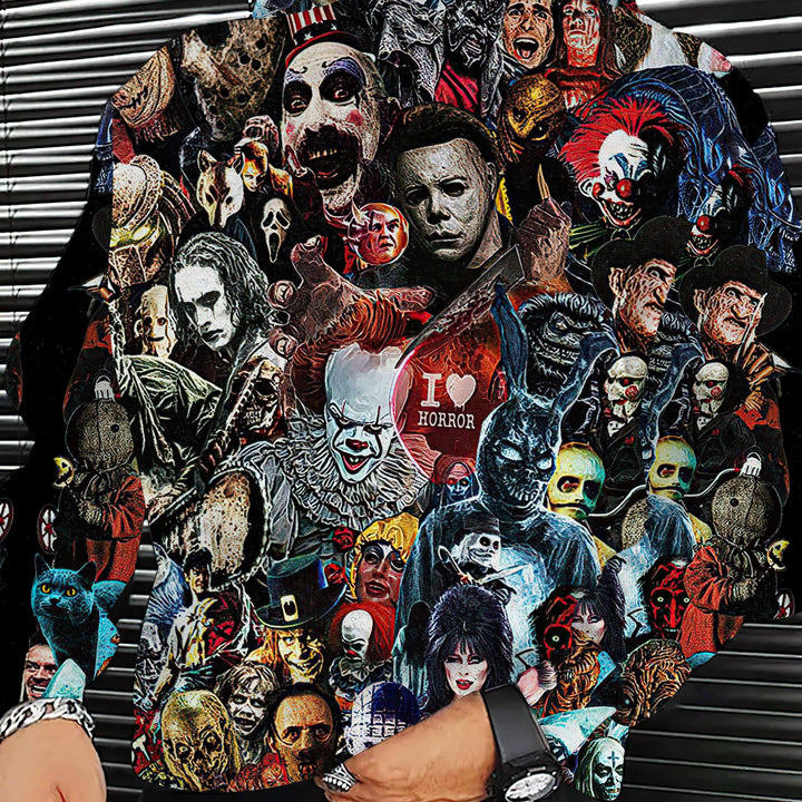 Men's Casual Horror Themed Hoodie with All Over Print - Polyester Spandex Blend, Slight Stretch, Hooded Pullover with Knit Fabric, Regular Fit for Autumn Winter - Gufetto Brand 