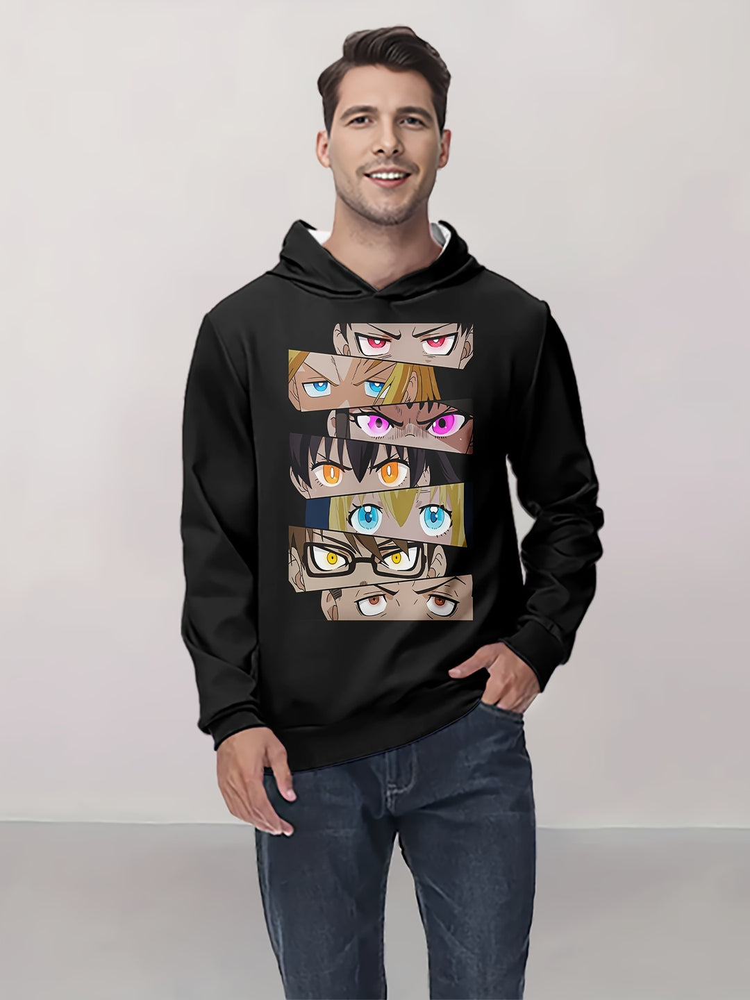 Men's Anime Print Hoodie - Casual Pullover with Kangaroo Pocket, Long Sleeve, Polyester Blend, Perfect for Fall & Winter - Great Gift Idea - Gufetto Brand 