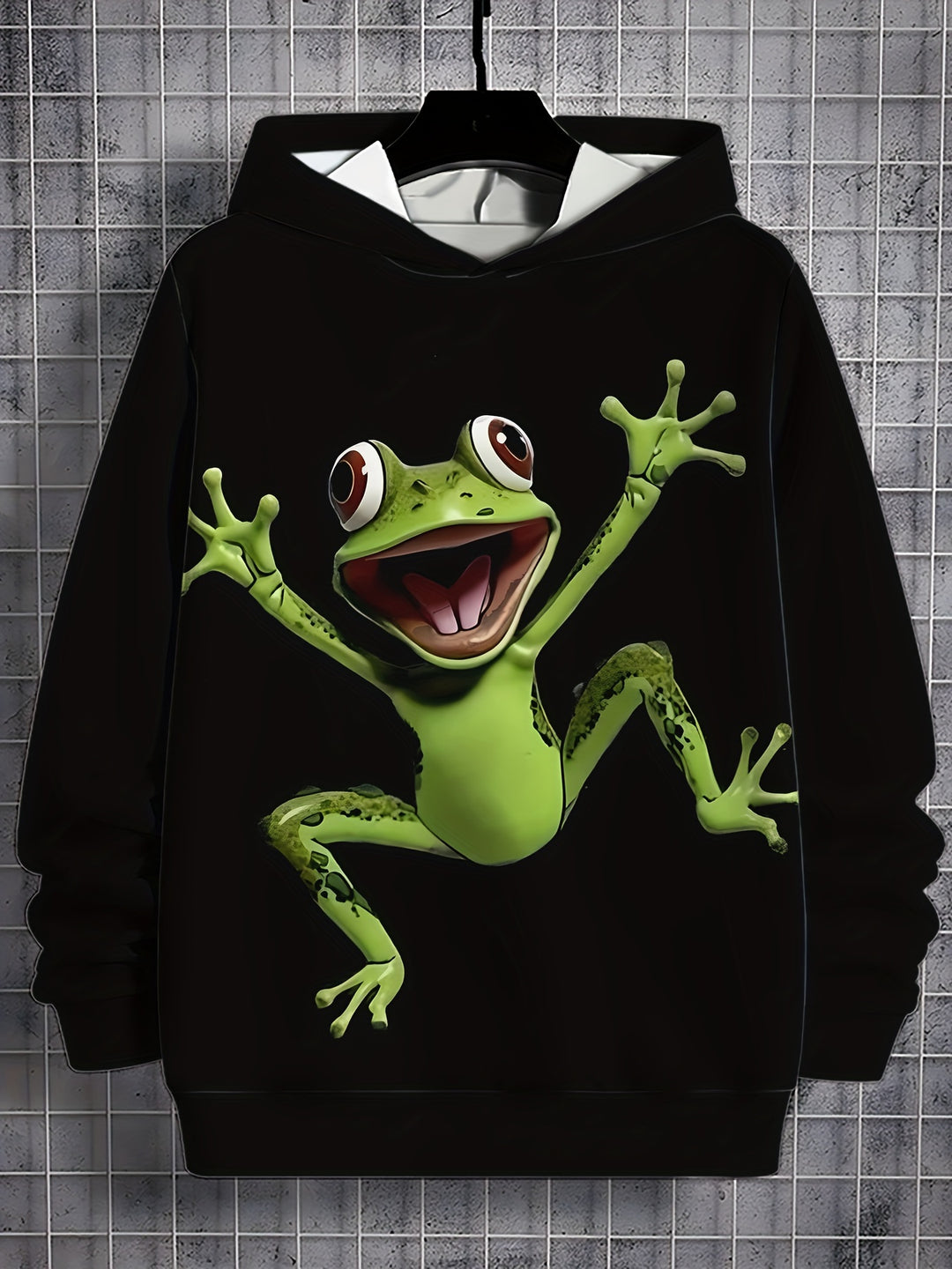 Men's 3D Cartoon Frog Hoodie - Casual Long Sleeve Pullover with Kangaroo Pocket, Perfect for Spring & Fall, Cool, Hoodie Top, Versatile - Gufetto Brand 