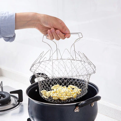 Acciaio inossidabile fritti grandi noodle cucina patatine fritte strumenti cestello di scarico filtro pieghevole cucchiaio a rete per perdite domestiche - Gufetto Brand 
