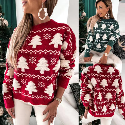 Maglione a maniche lunghe ricamato con asciugamano natalizio a mezzo dolcevita da donna - Gufetto Brand 