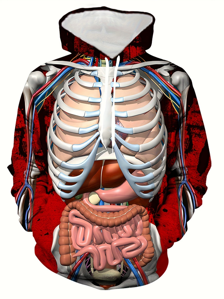 Novel Organ Pattern Print Hoodie, Cool Hoodies For Men, Men's Casual Graphic Design Pullover Hooded Sweatshirt With Kangaroo Pocket Streetwear For Winter Fall, As Gifts - Gufetto Brand 