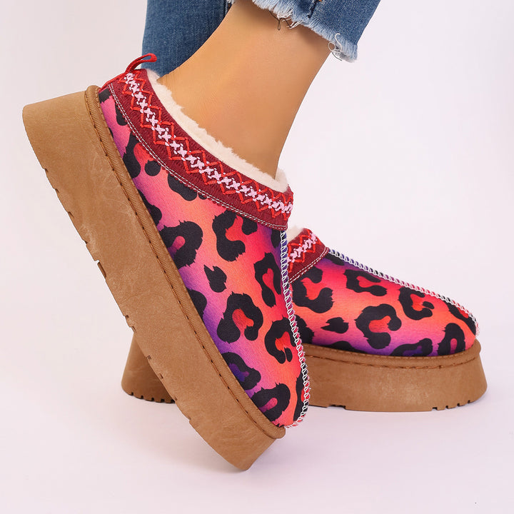 Stivaletti da donna con stampa natalizia in cartone animato, scarpe casual foderate in peluche, comodi stivaletti invernali - Gufetto Brand 