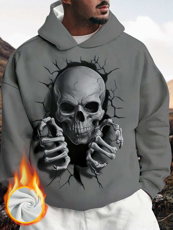 Men's fleece hoodie cracked skull print pattern Men's casual hooded sweatshirt Men's fashion sweatshirt Men's hooded sweatshirt digital printing Craftsmanship plus velvet for warmth - Gufetto Brand 