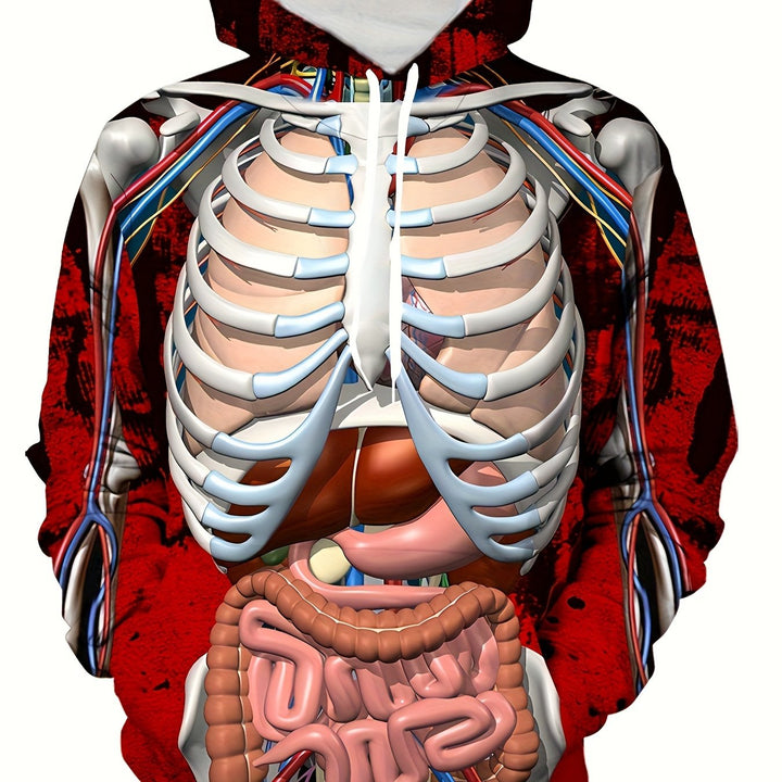 Novel Organ Pattern Print Hoodie, Cool Hoodies For Men, Men's Casual Graphic Design Pullover Hooded Sweatshirt With Kangaroo Pocket Streetwear For Winter Fall, As Gifts - Gufetto Brand 