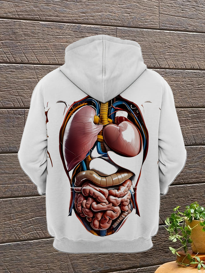 1pc Men'S 3D Anatomical Print Hoodie, Casual Polyester Knit Fabric Sweatshirt with Slight Stretch, Regular Fit Hooded Pullover for Fall/Winter Streetwear - Gufetto Brand 